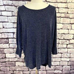 JM Collection Navy & Silver 3/4 Sleeve Blouse Size XL